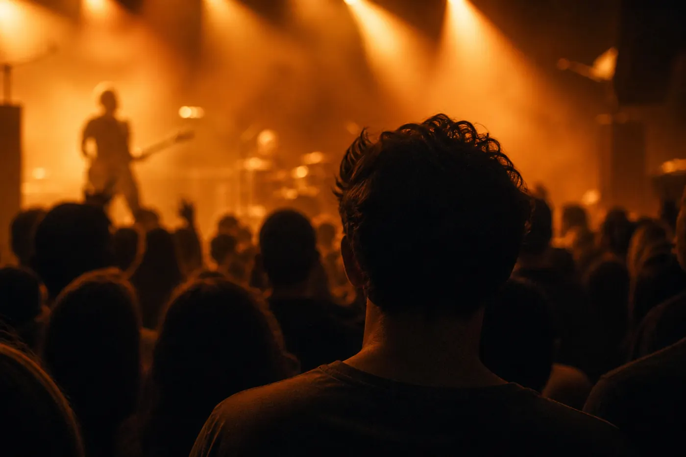 Warm, low-light concert photography used as the product’s existing visual mood.